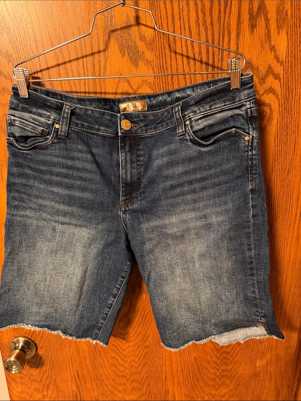 Kut from the Kloth Distressed Dark Blue Denim Bermuda Shorts